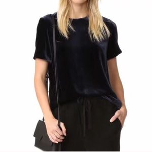 NWT  Vince Velvet Navy Blue Boxy Short Sleeve Top